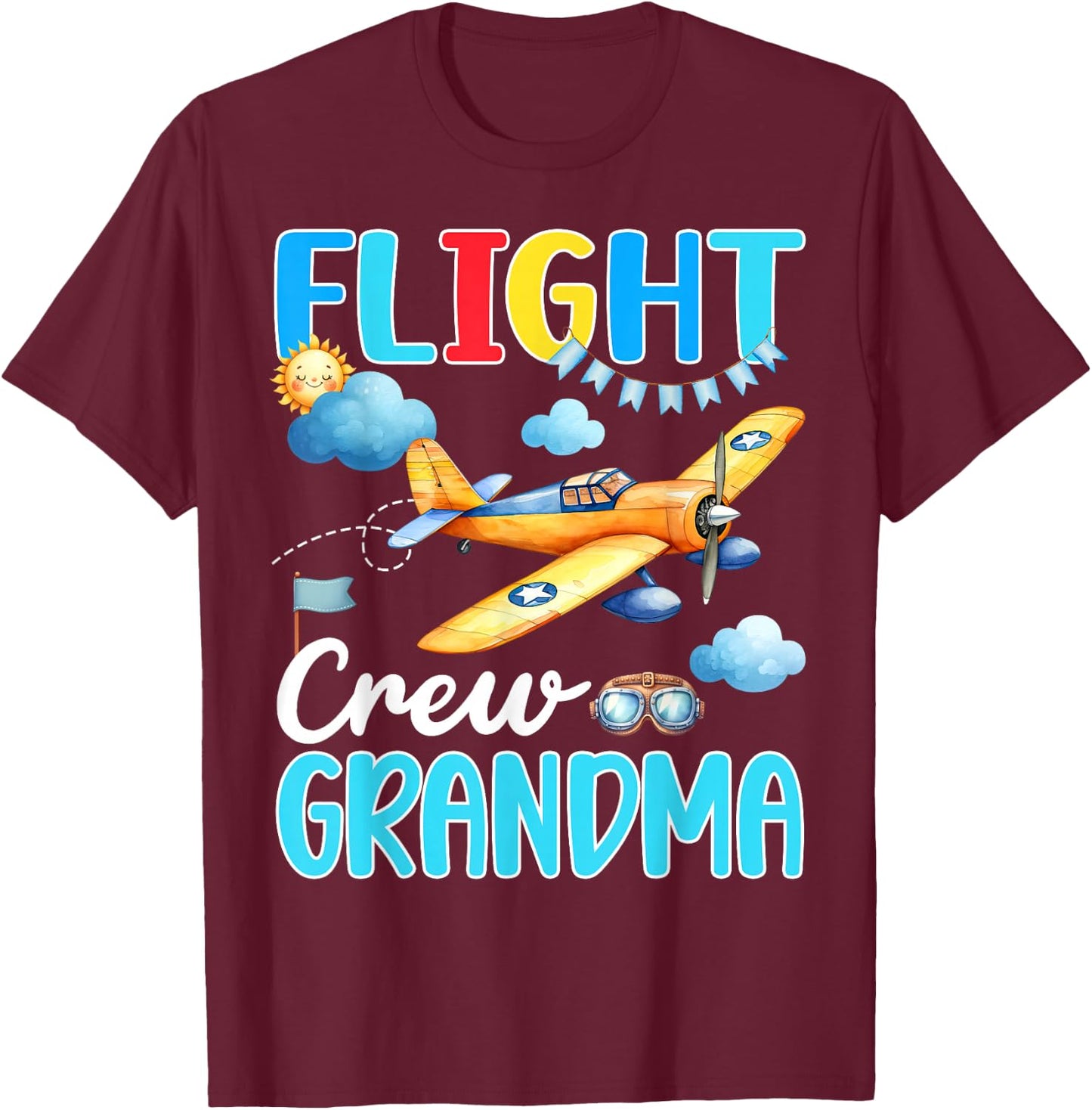 Flight Crew Grandma Birthday Squad Airplane Matching Family T-Shirt - T-Shirt | Maroon