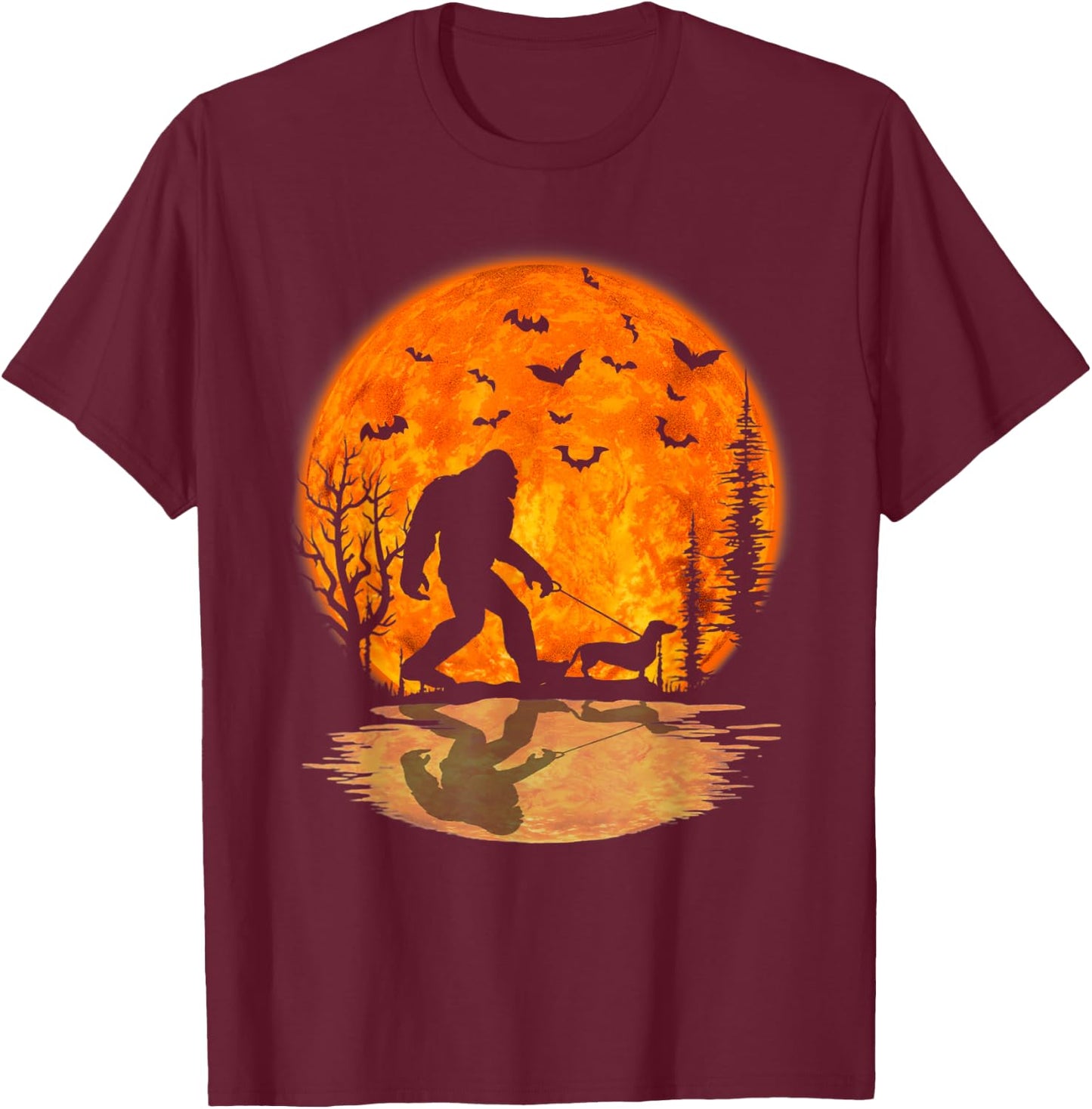 Bigfoot Walking Dachshund Funny Wiener Dog Halloween T-Shirt - T-Shirt | Maroon