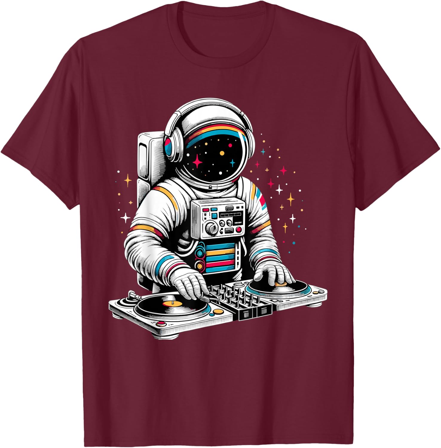 Astronaut DJ Planets Space T-Shirt - T-Shirt | Maroon