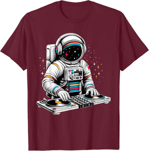 Astronaut DJ Planets Space T-Shirt - T-Shirt | Maroon
