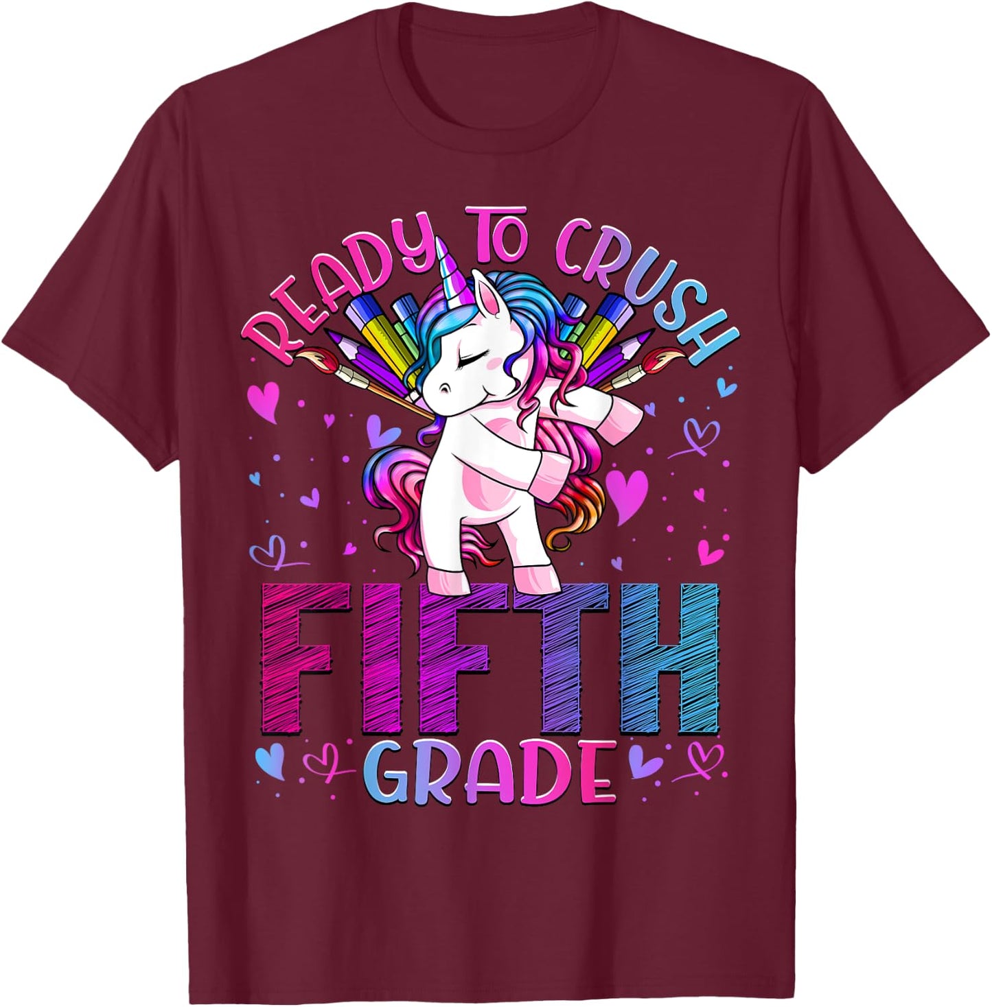 Ready to Crush Fifth 5th Grade Back To School Unicorn Kids T-Shirt - T-Shirt | Maroon