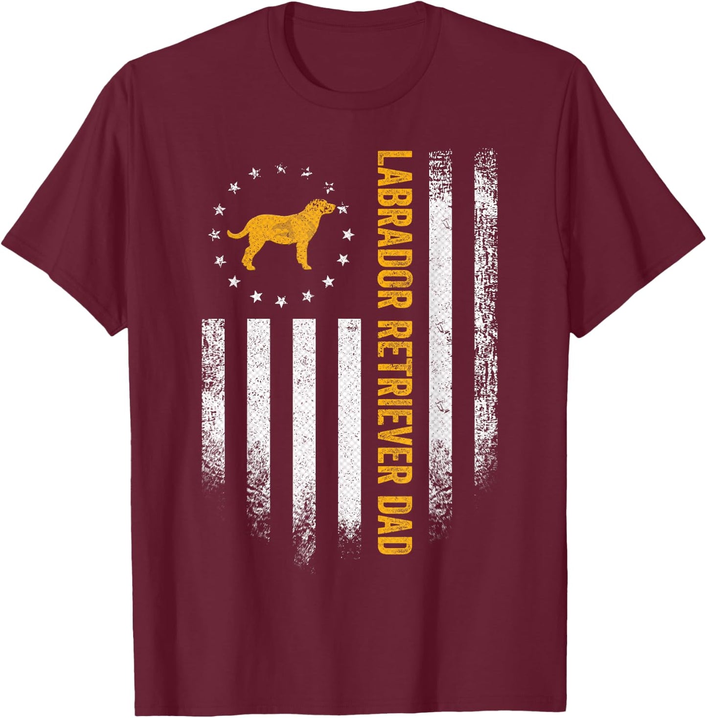 Vintage USA Flag Proud Labrador Retriever Dad Lab Silhouette T-Shirt - T-Shirt | Maroon