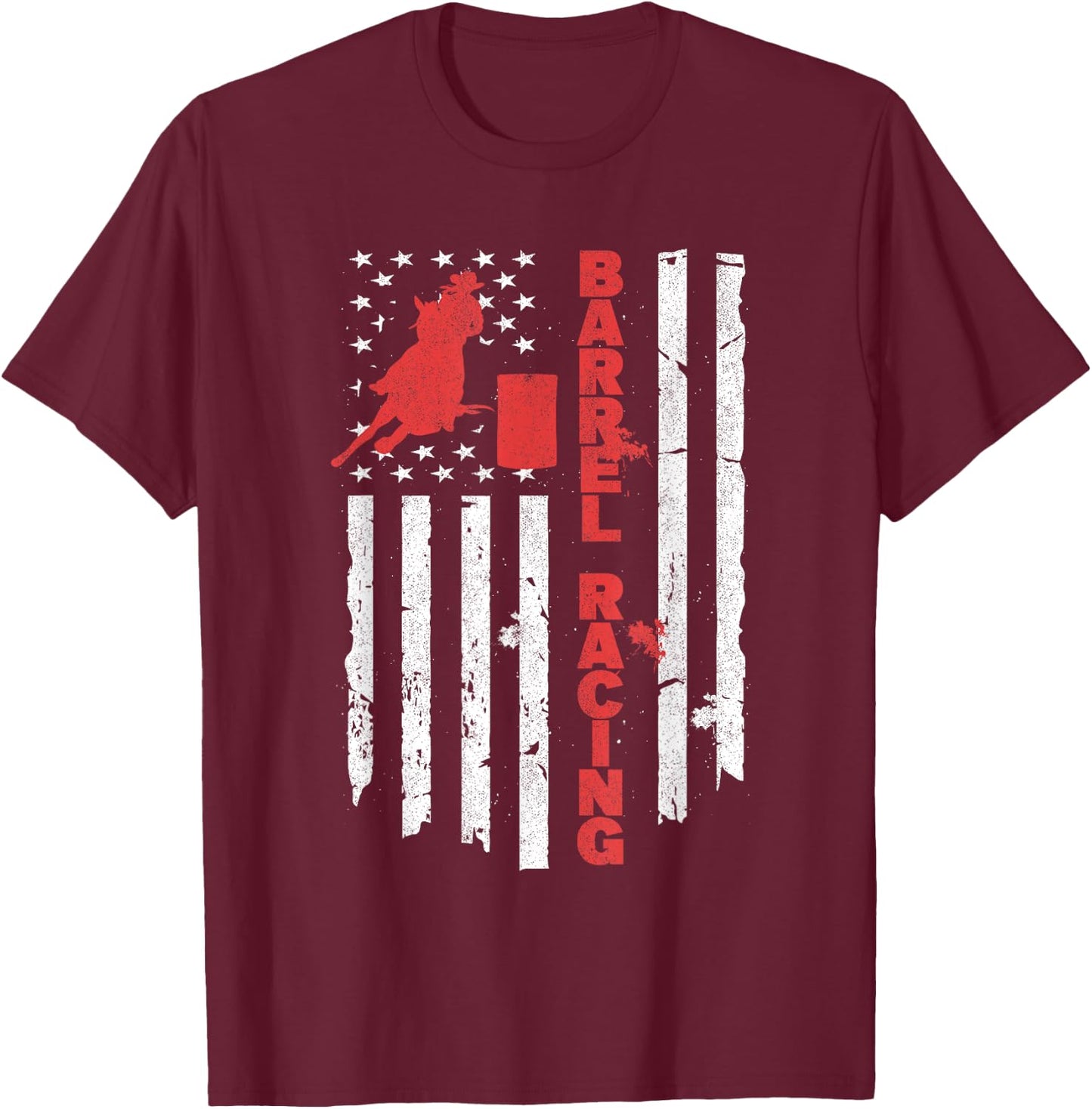 USA Barrel Racer Rodeo American Flag Barrel Racing T-Shirt - T-Shirt | Maroon