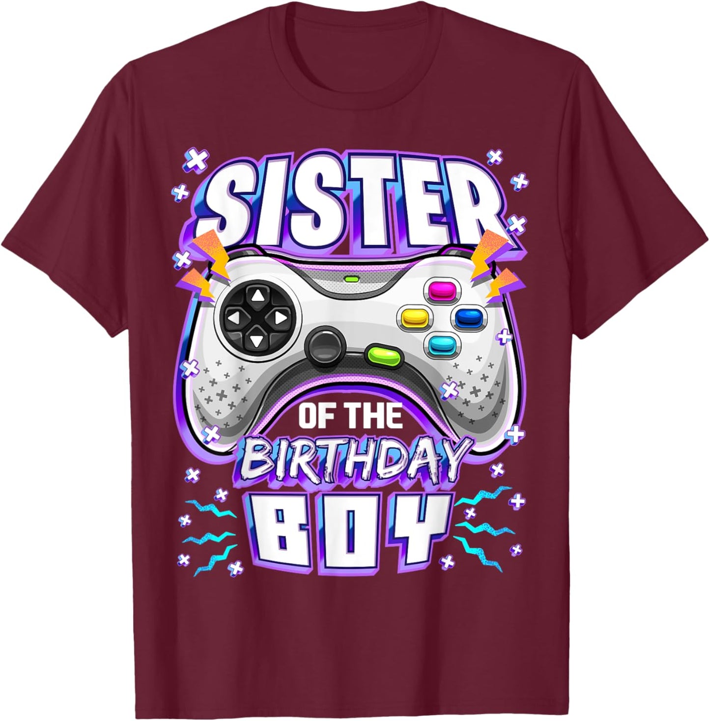 Sister of the Birthday Boy Matching Video Gamer Party T-Shirt - T-Shirt | Maroon