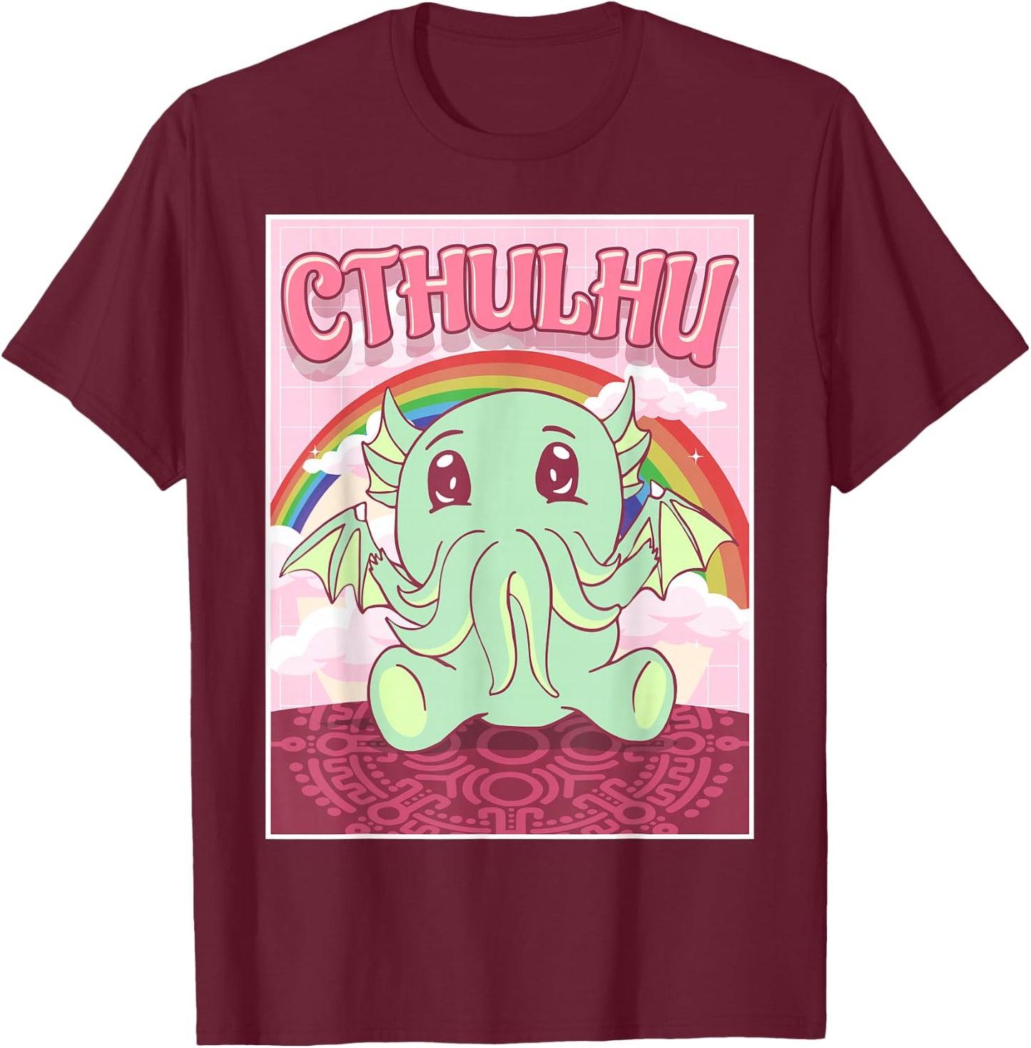 Kawaii Cthulhu Necronomicon Cute Cthulhu Monster T-Shirt - T-Shirt | Maroon
