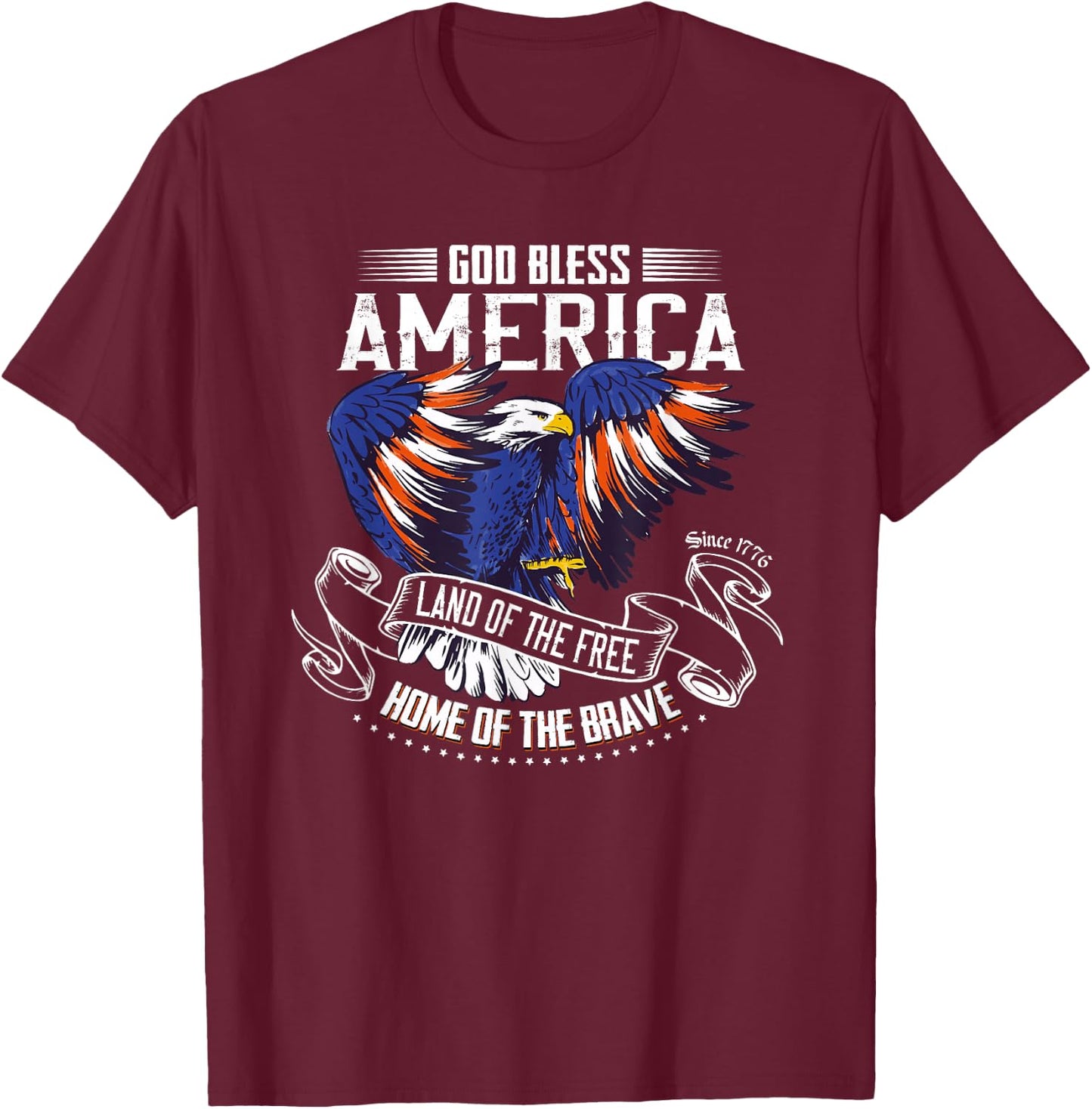 God Bless America Eagle | Land of The Free Home of The Brave T-Shirt - T-Shirt | Maroon