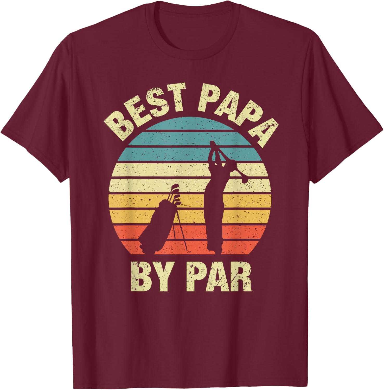 Vintage Best Papa By Par Father's Day Golfing T-Shirt - T-Shirt | Maroon