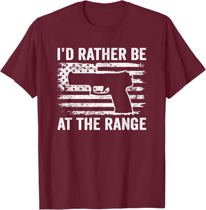 I'd Rather Be At The Gun Range - Pistol USA Flag Funny Gun Women Men T-Shirt - T-Shirt | Maroon