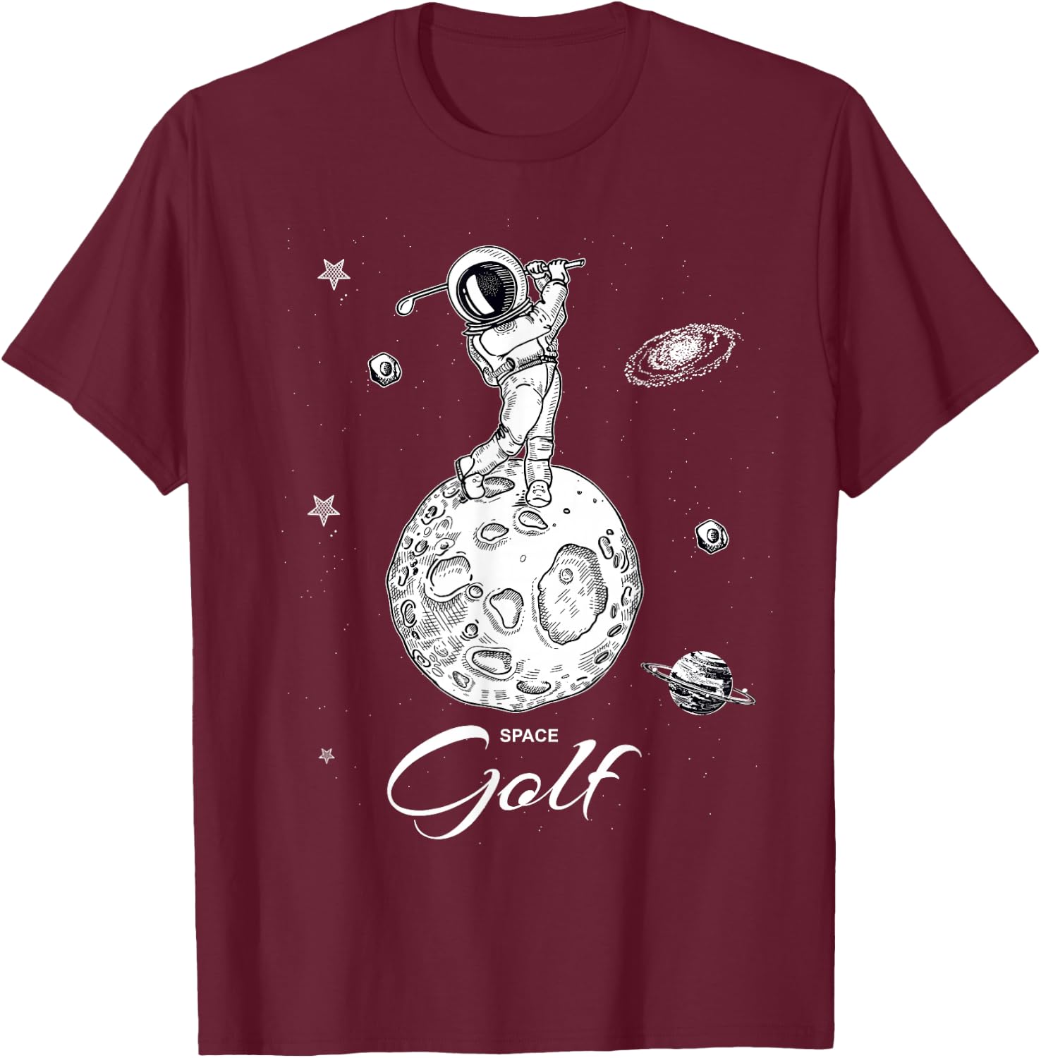 Cool Astronaut Novelty Play Golf Graphic & Cool Designs T-Shirt - T-Shirt | Maroon