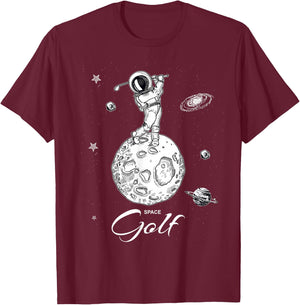 Cool Astronaut Novelty Play Golf Graphic & Cool Designs T-Shirt - T-Shirt | Maroon