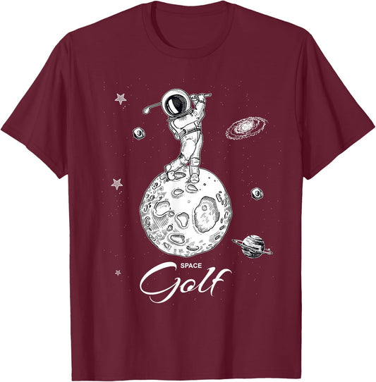 Cool Astronaut Novelty Play Golf Graphic & Cool Designs T-Shirt - T-Shirt | Maroon