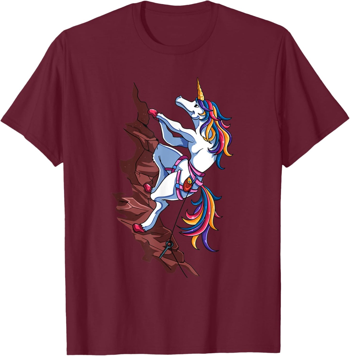 Magical Rainbow Unicorn Sports Rock Climbing Player For Kids T-Shirt - T-Shirt | Maroon