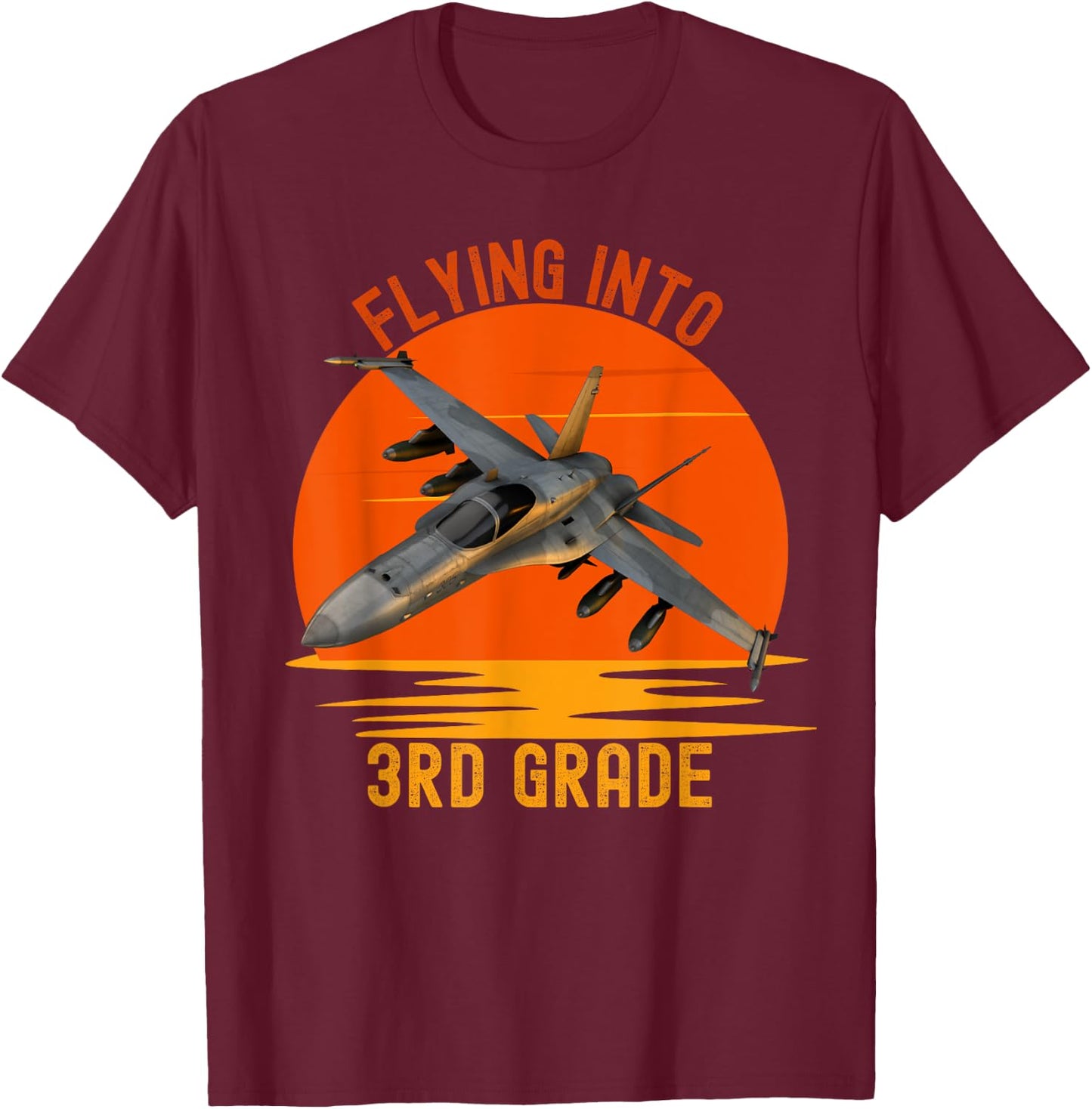 Flying Into 3rd Grade Back To School Jet Fighter Graphic T-Shirt - T-Shirt | Maroon