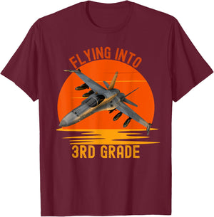 Flying Into 3rd Grade Back To School Jet Fighter Graphic T-Shirt - T-Shirt | Maroon
