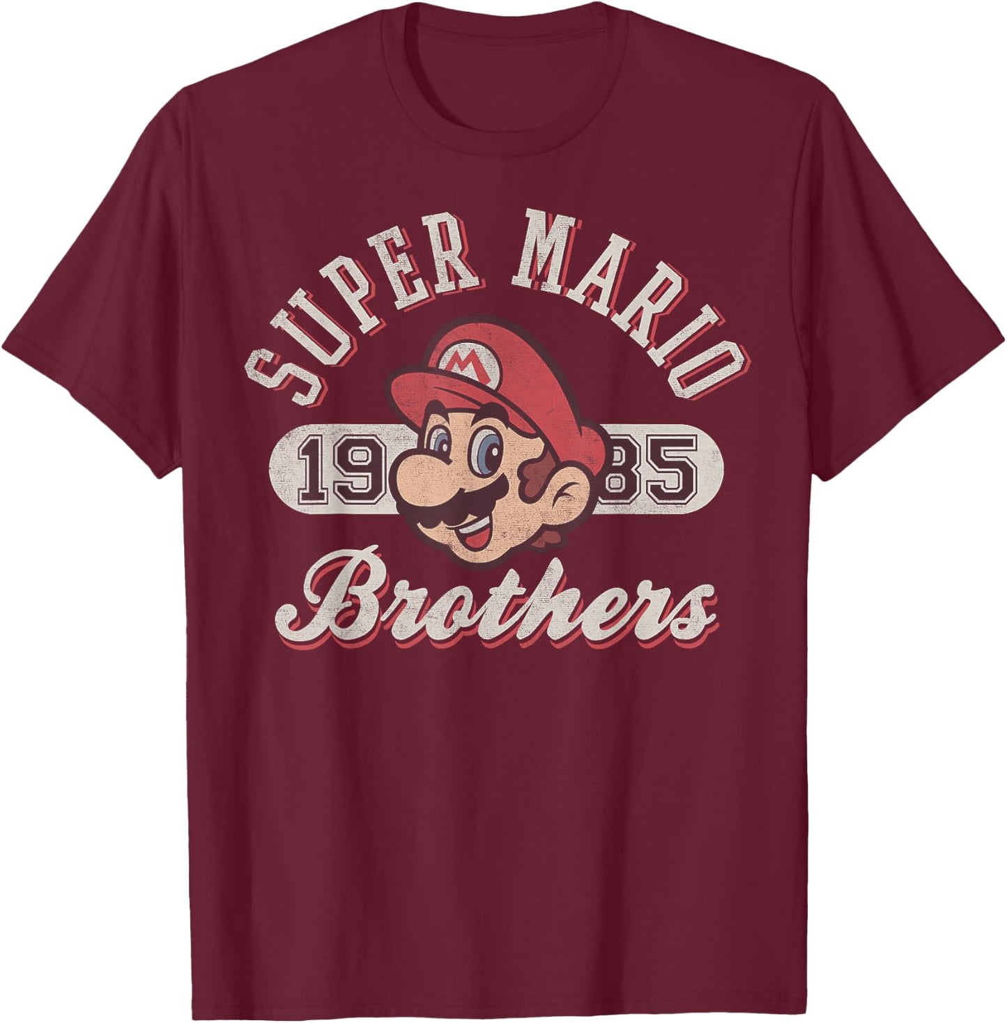Super Mario Bros 1985 Face Vintage Logo Graphic T-Shirt - T-Shirt | Maroon
