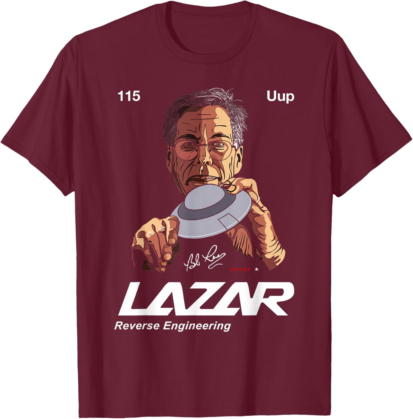Bob Lazar Area 51 Reverse Engineering , -Adult, Black, Small, Short Sleeve, Classic Fit, Cotton 100% T-Shirt - T-Shirt | Maroon