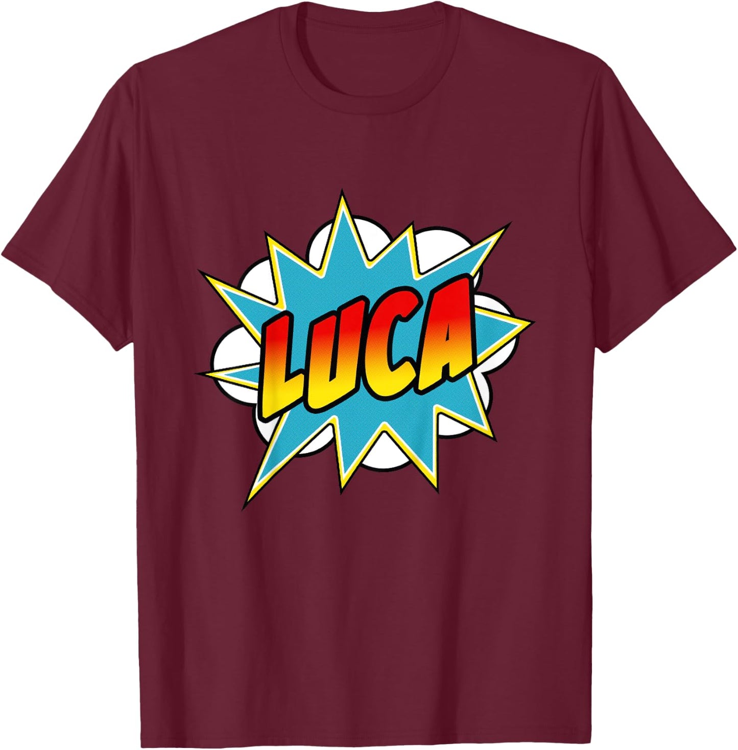 Kids Boys Luca Name Comic Book Superhero T-Shirt - T-Shirt | Maroon