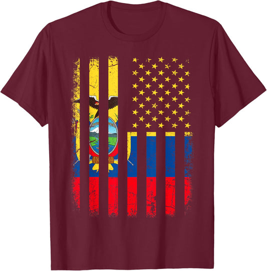 Ecuadorian American Flag Ecuadorian Roots Ecuador America T-Shirt - T-Shirt | Maroon