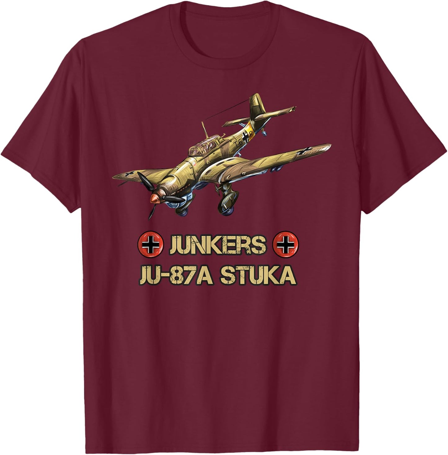 Aircraft Junkers JU-87A German Fighter Bomber T-Shirt - T-Shirt | Maroon