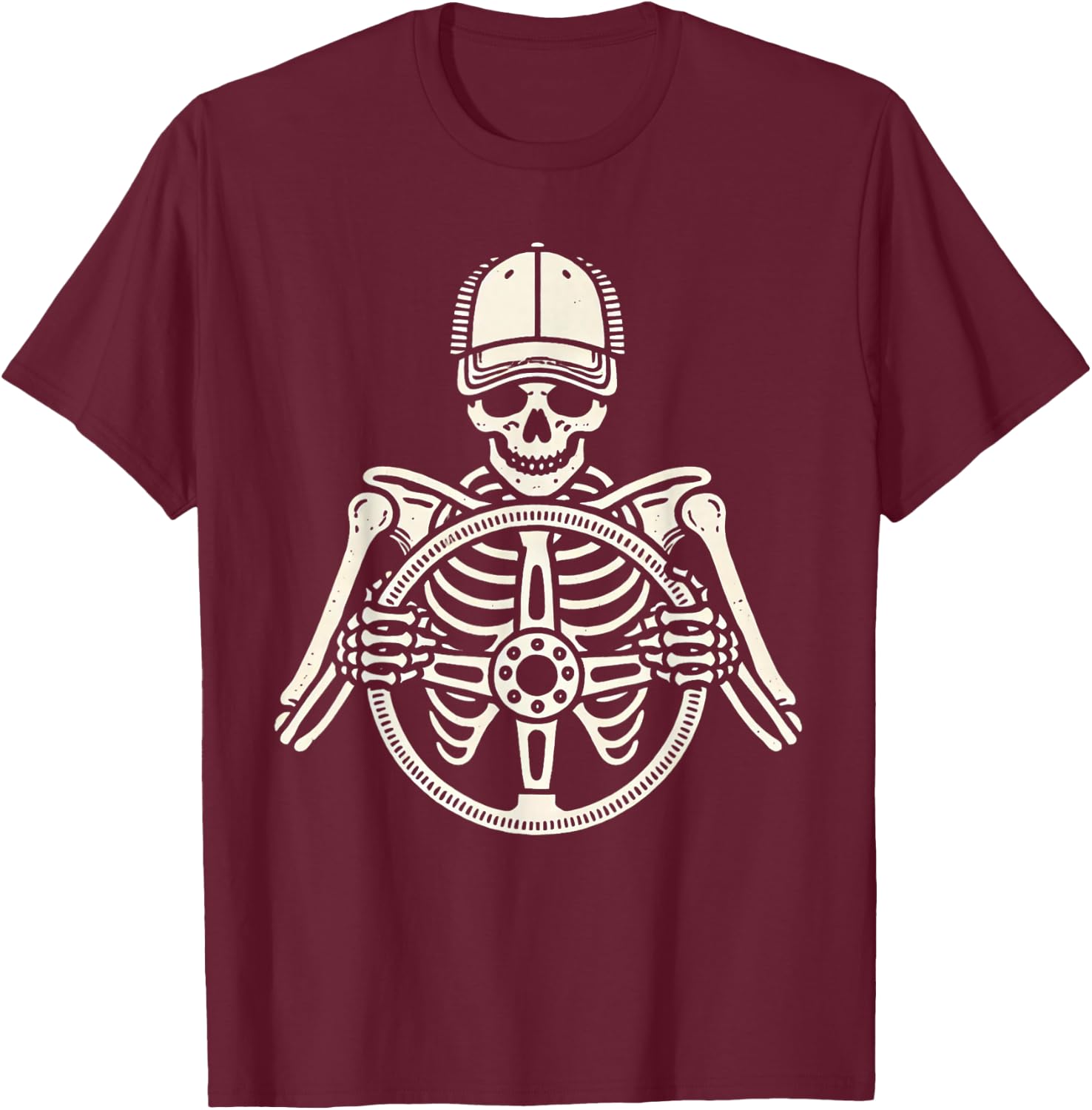 Funny Truck Driver Skeleton Trucker Long Distance Trucking T-Shirt - T-Shirt | Maroon