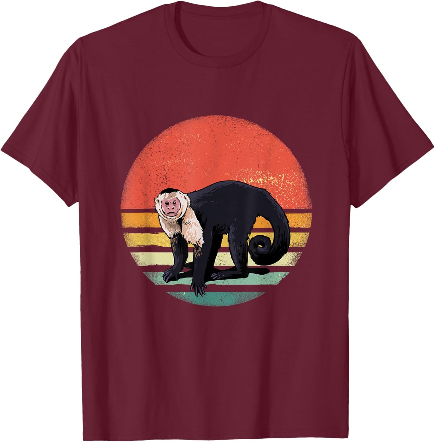 Retro Capuchin Monkey Primate Wildlife Zoology Wild Animal T-Shirt - T-Shirt | Maroon