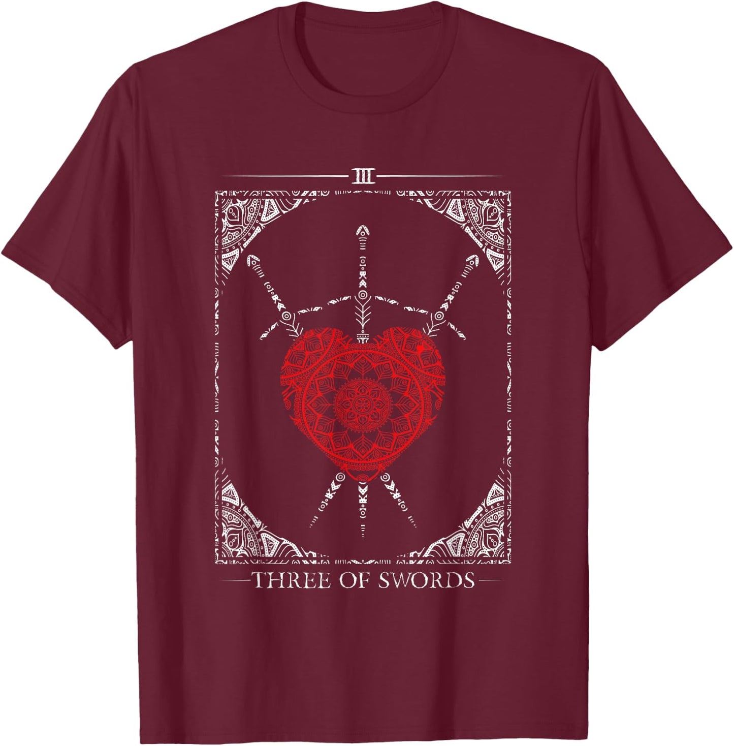 Vintage - 3 Of Swords Tarot Card T-Shirt - T-Shirt | Maroon