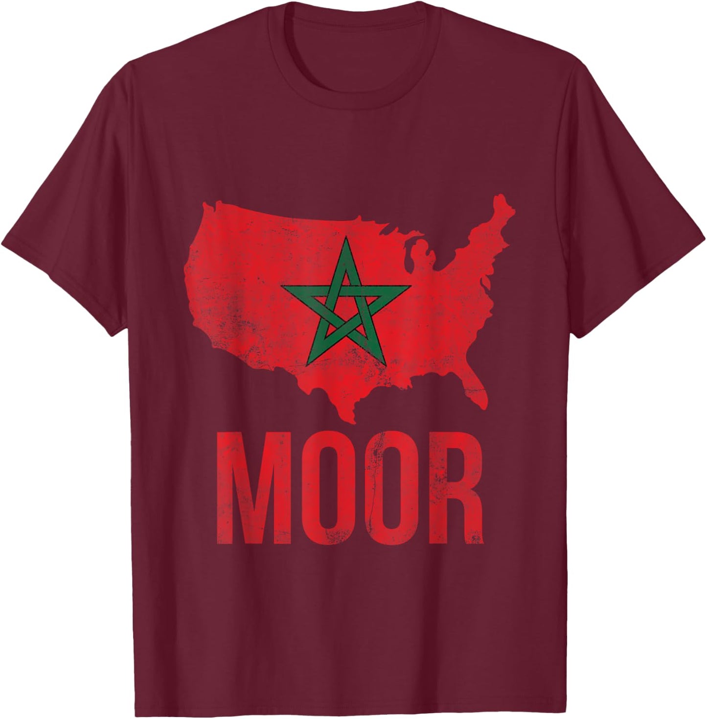 Moorish American America Amexem Moroccan Flag T-Shirt - T-Shirt | Maroon