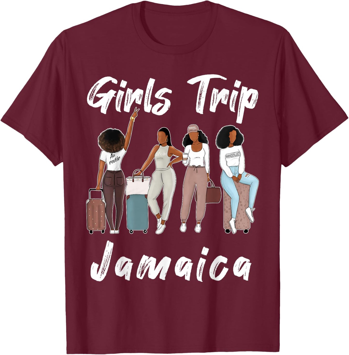 Jamaica Girls Trip 2026 Funny Best Friends Summer Holiday T-Shirt - T-Shirt | Maroon