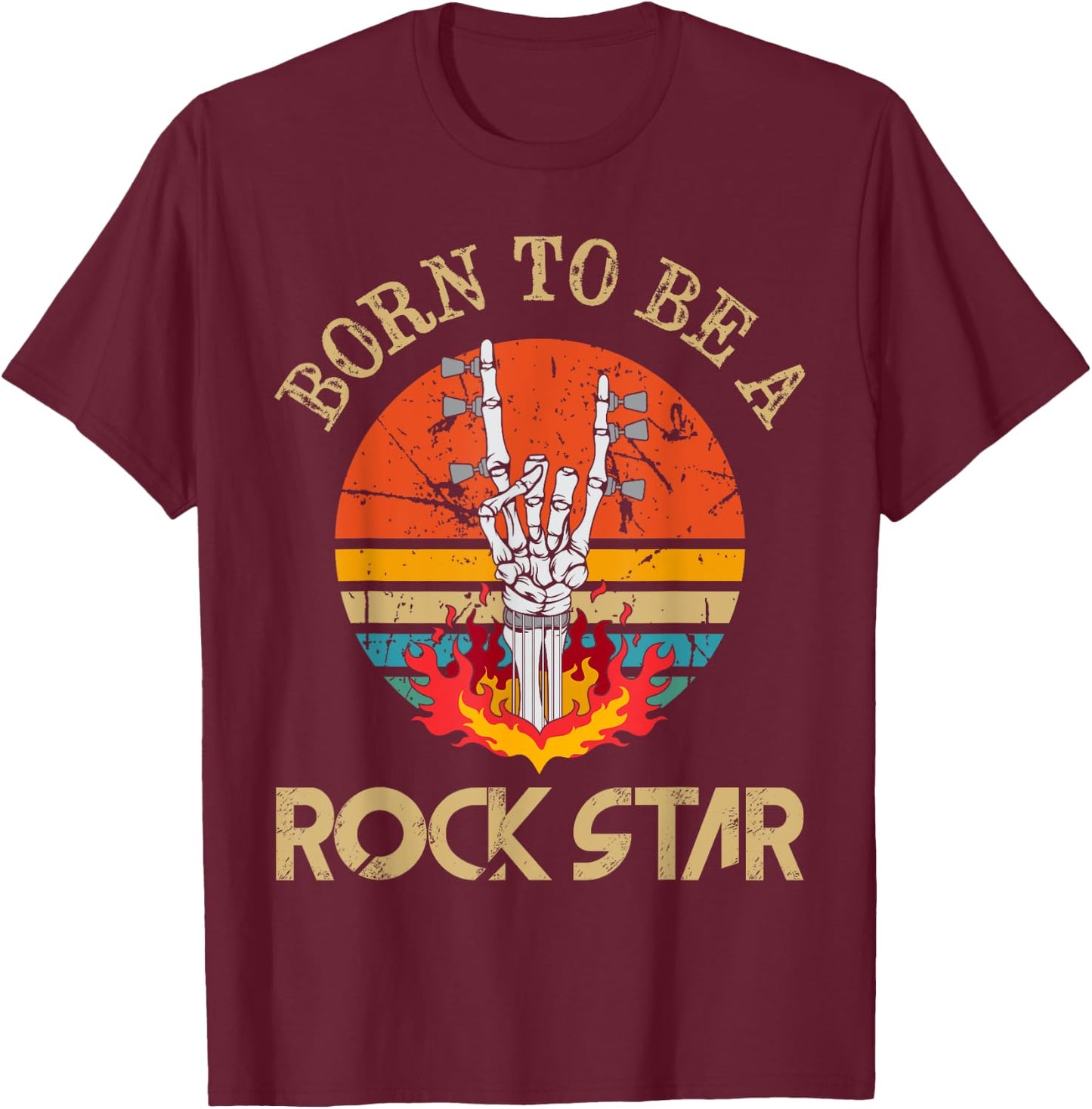 Born To Be Rock Star Heavy Metal Hand Horns Vintage Retro T-Shirt - T-Shirt | Maroon