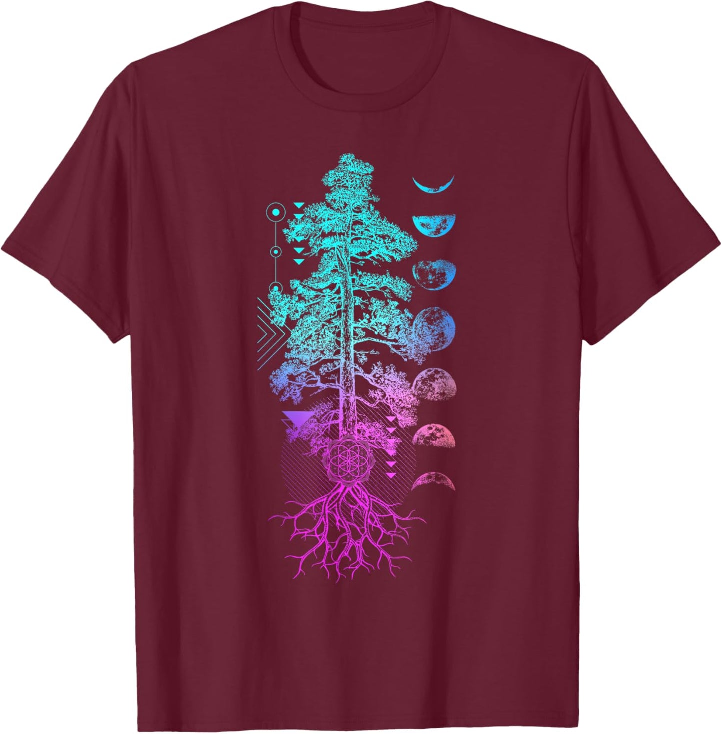 Tree of Life Phases of the Moon Yoga Chakra Gift T-Shirt - T-Shirt | Maroon