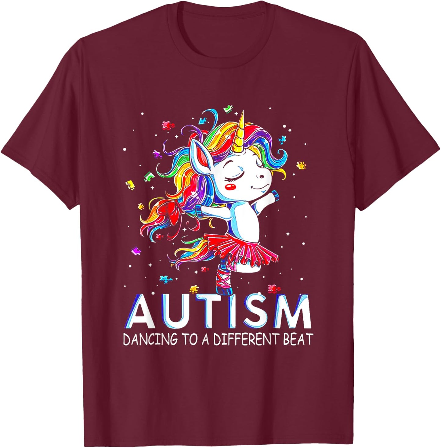 Autism Dancing To Be A Different Beat Unicorn T-Shirt - T-Shirt | Maroon