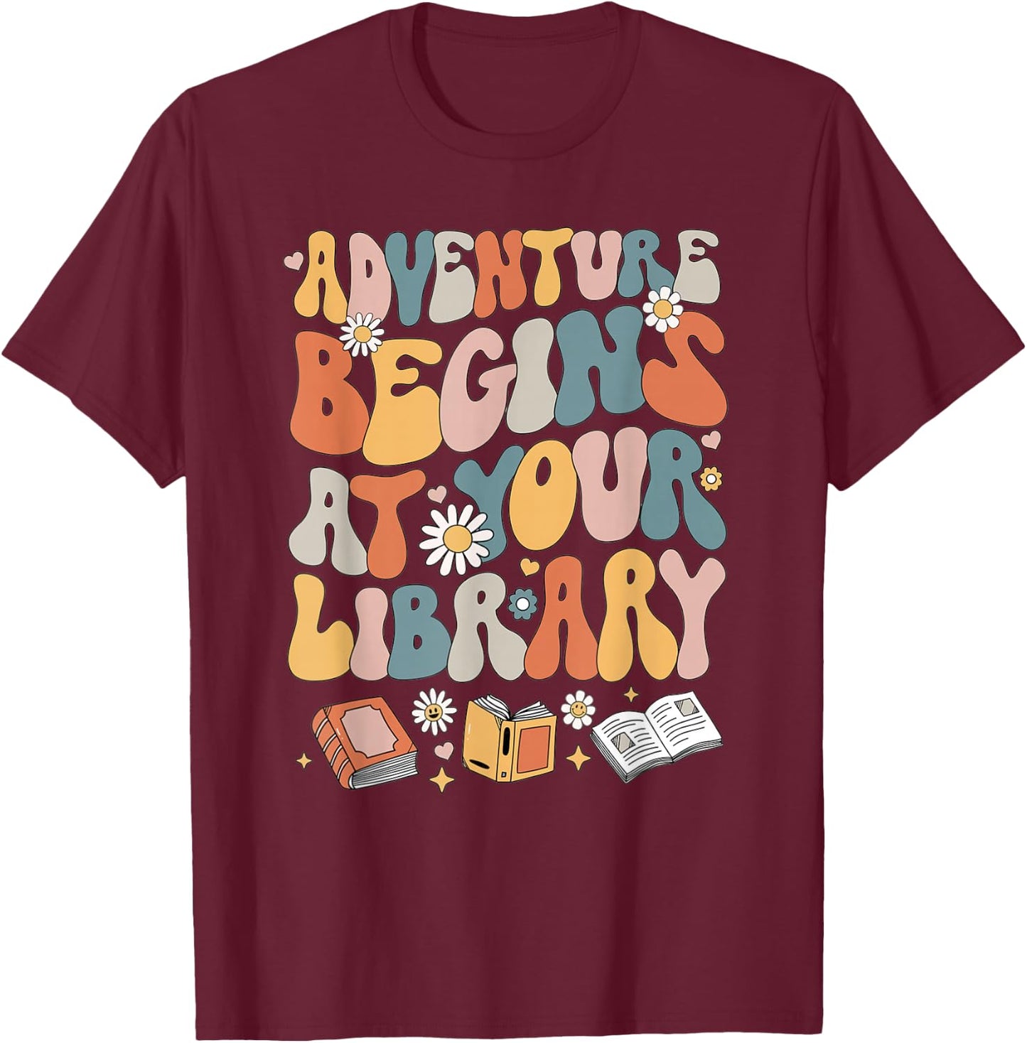 Adventure Begins At Your Library Summer Reading Program 2024 T-Shirt - T-Shirt | Maroon