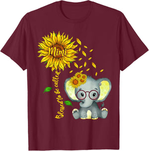 Blessed To Be Called Mimi Sunflower Elephant Mother's Day T-Shirt - T-Shirt | Maroon