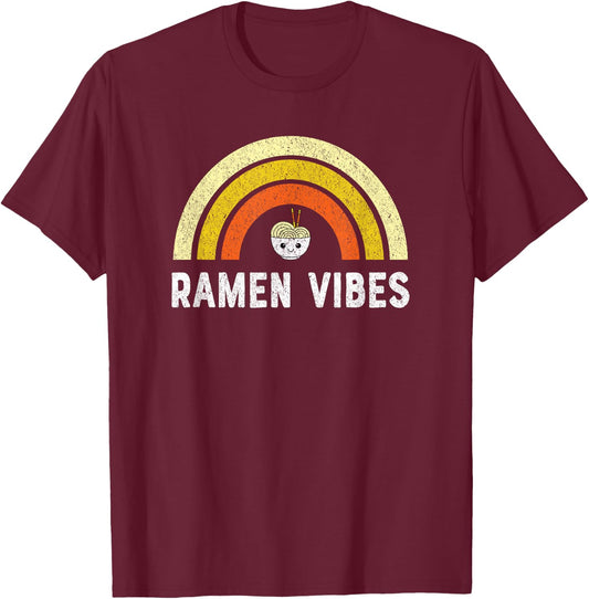 Kawaii Ramen Vibes Vintage Rainbow T-Shirt - T-Shirt | Maroon
