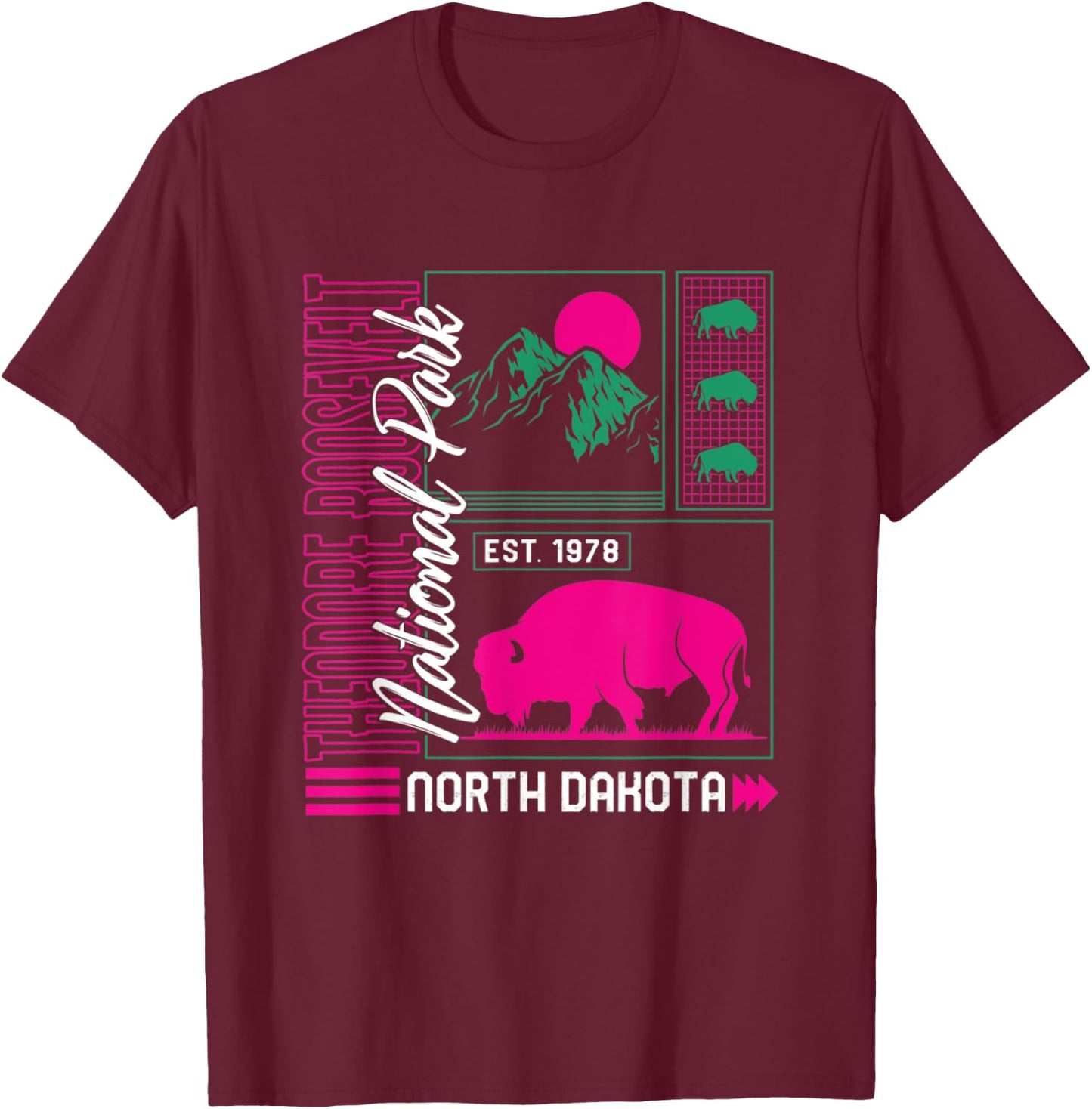 Theodore Roosevelt National Park North Dakota Hiker Souvenir T-Shirt - T-Shirt | Maroon