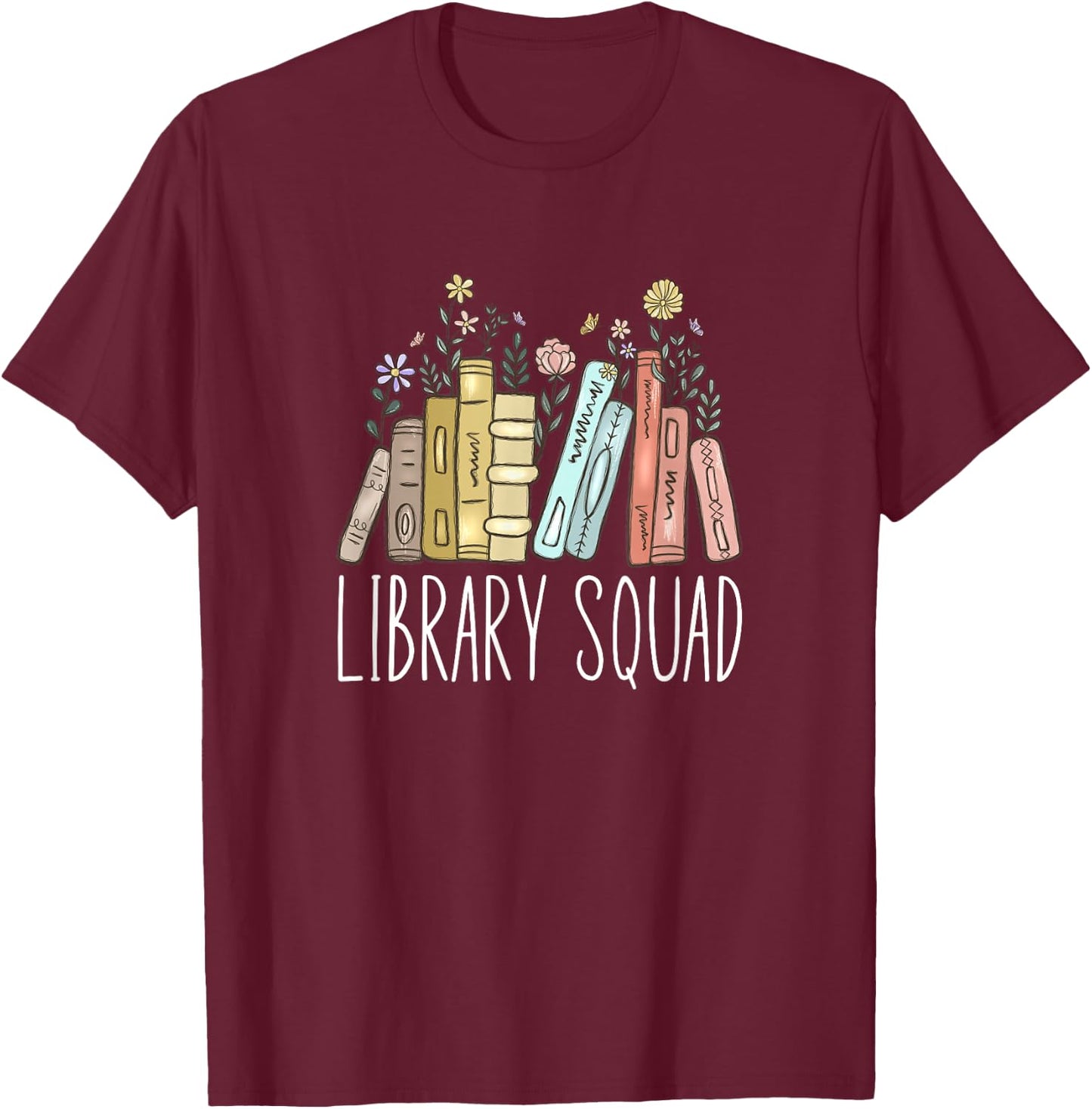 Book Worm Shop Library Squad - Black, -Adults/Kids, Short Sleeve, Modern, Letter Print, , Classic Fit, Pull On, Imported T-Shirt - T-Shirt | Maroon