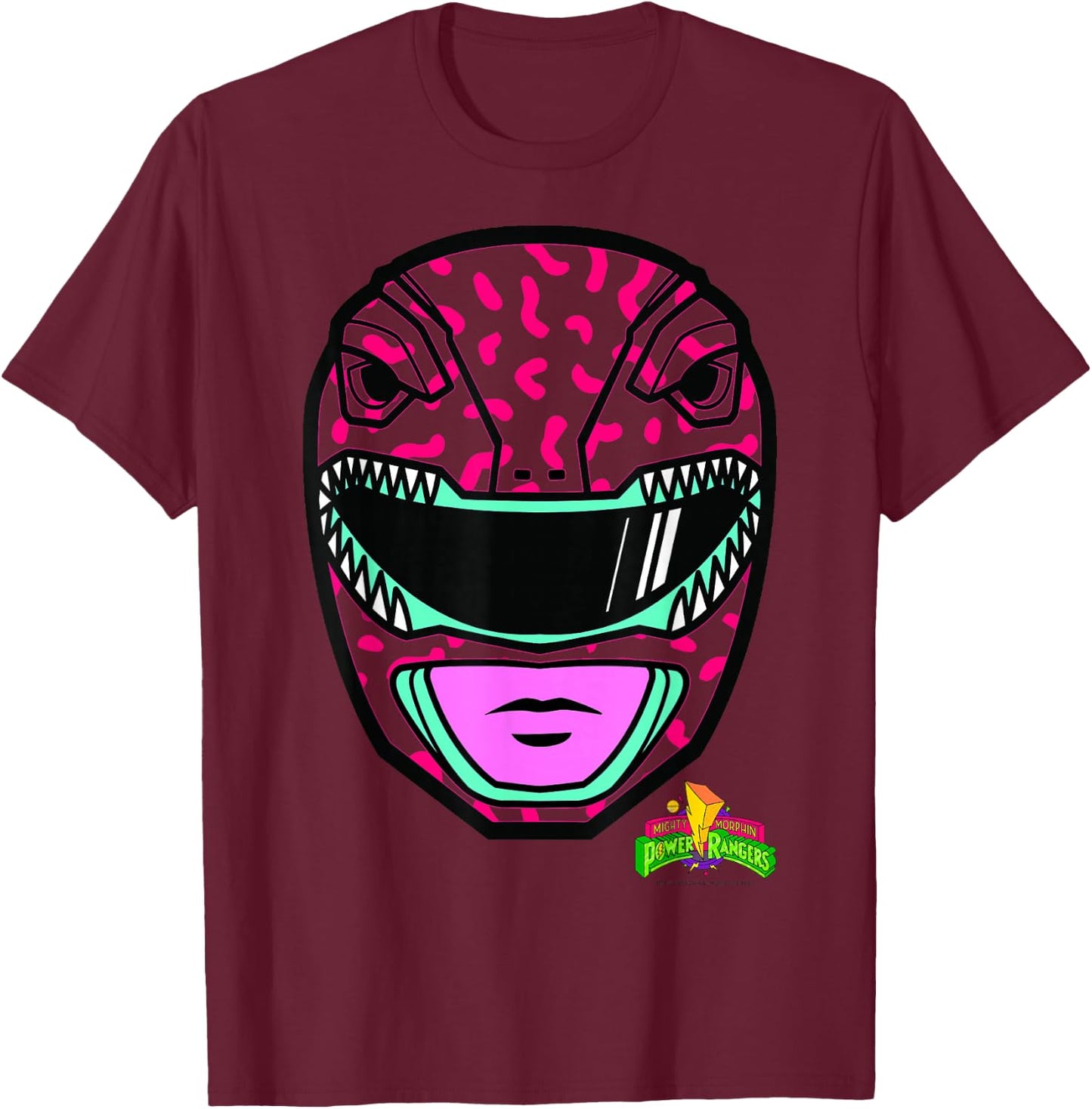 Power Rangers Red Ranger Retro Print Big Face T-Shirt - T-Shirt | Maroon