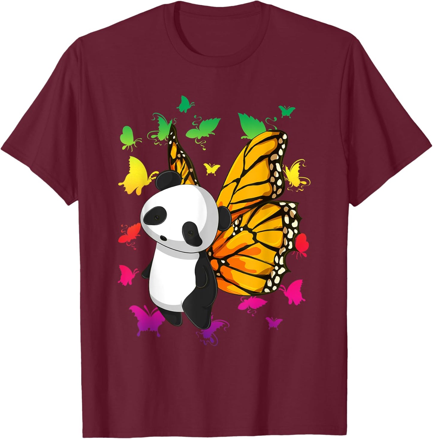 Fantasy Colorful Butterfly Panda Bear Cute Animal Panda T-Shirt - T-Shirt | Maroon