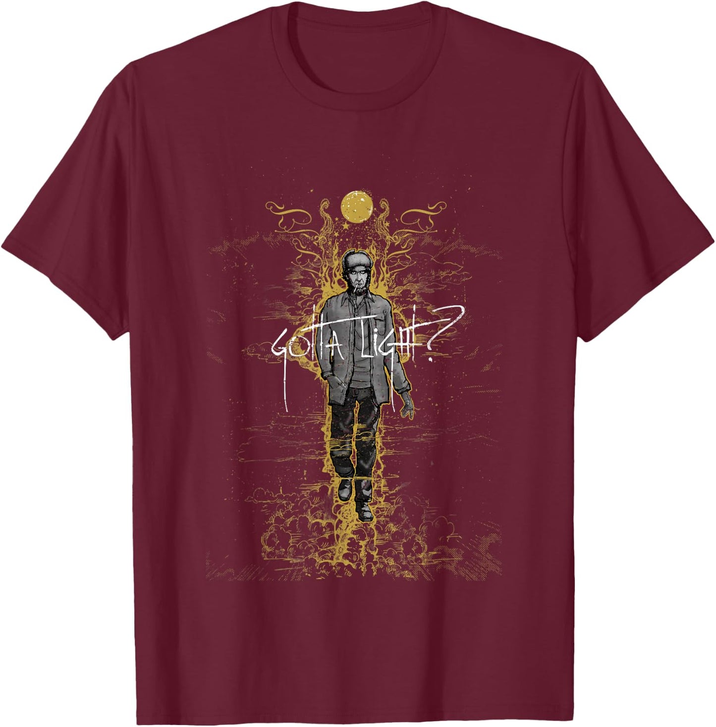 Twin Peaks Gotta Light? Hunstman Sketch Graphic T-Shirt - T-Shirt | Maroon