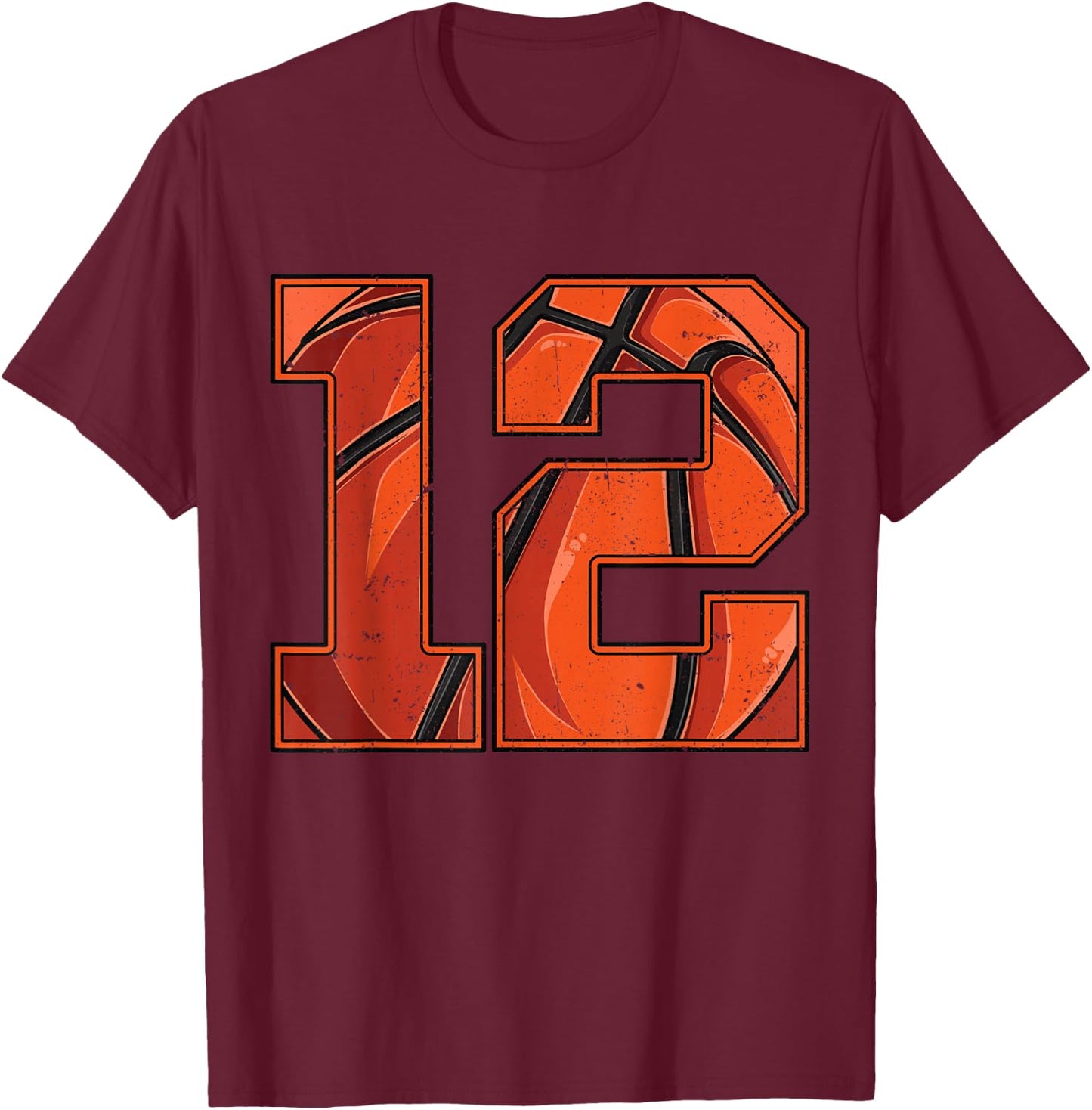 Basketball 12th Birthday Boy Girl Twelve 12 Years Old Bday T-Shirt - T-Shirt | Maroon