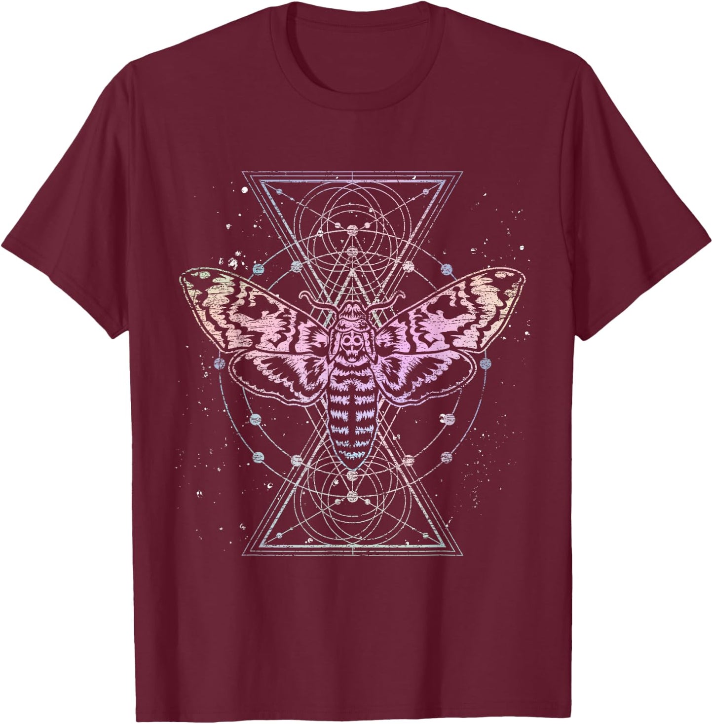 Moth Astrology Insect Kowai Sacred Geometry Pastel Goth T-Shirt - T-Shirt | Maroon