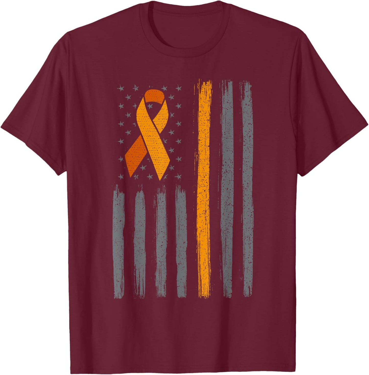Orange ribbon flag leukemia blood cancer awareness T-Shirt - T-Shirt | Maroon
