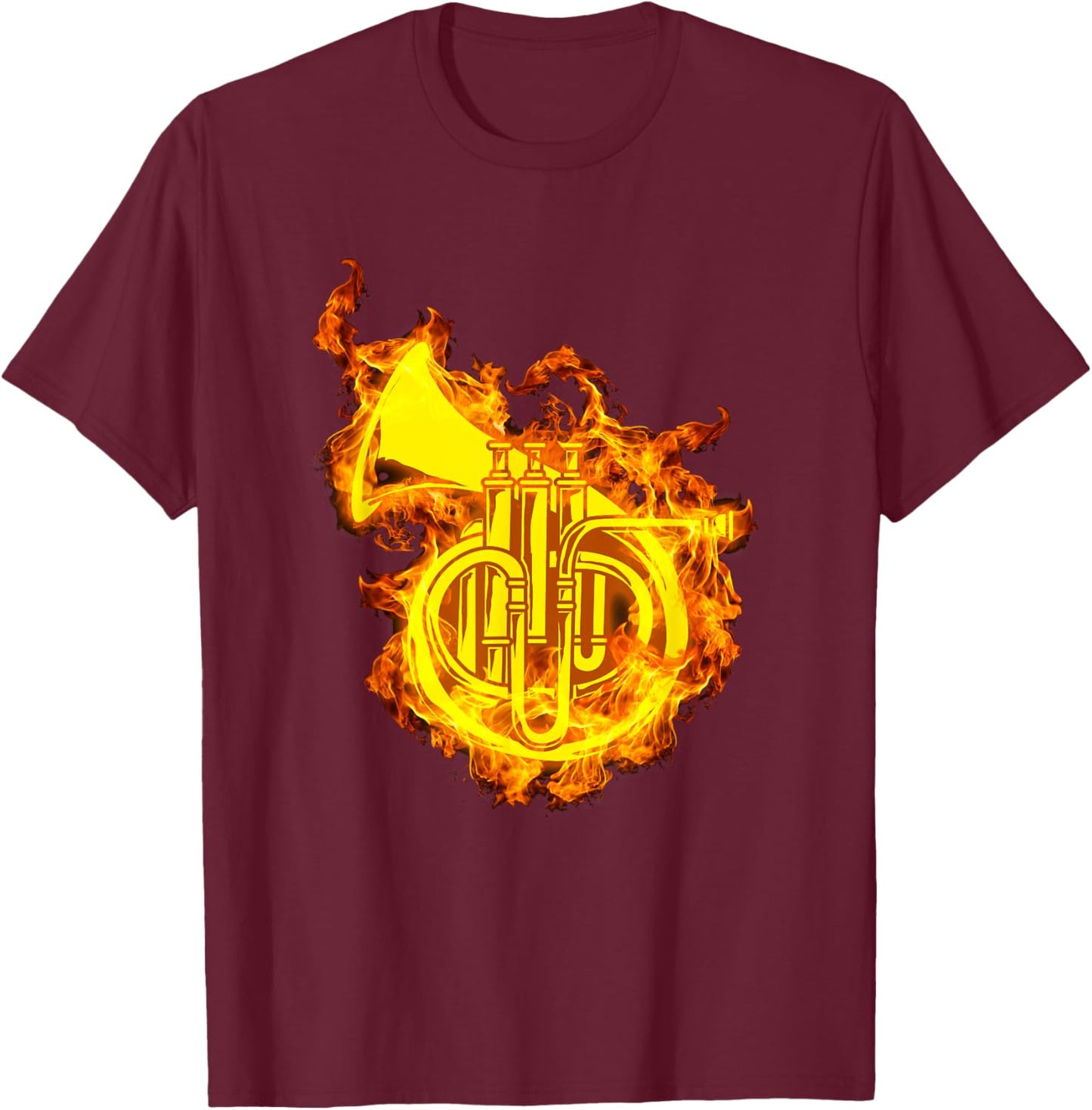 French Horn In Flames Gift Horn Lover T-Shirt - T-Shirt | Maroon