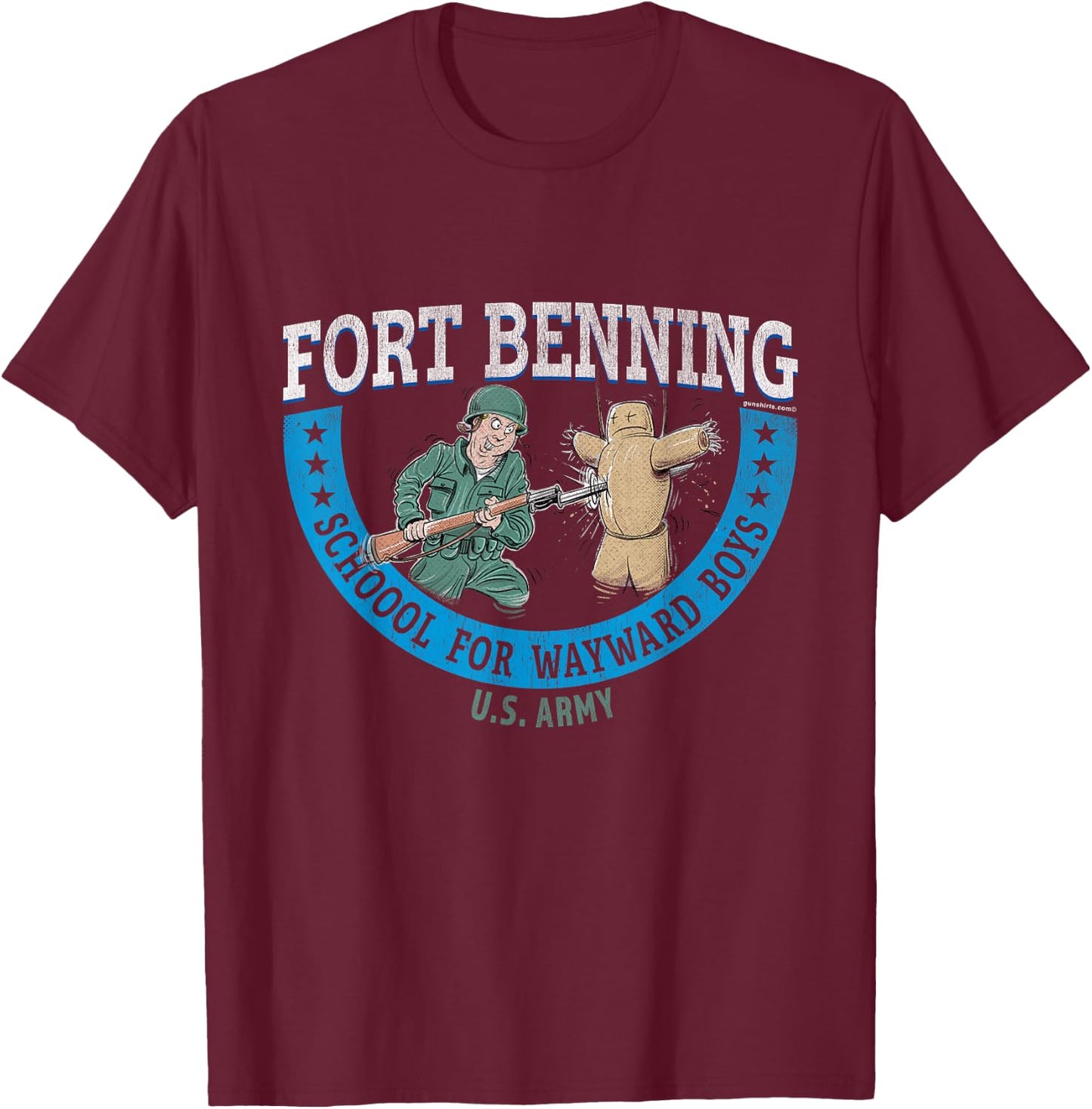 Fort Benning - School for Wayward Boys, Retro look T-Shirt - T-Shirt | Maroon