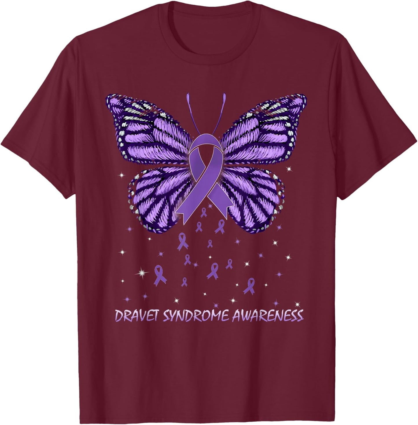 Dravet Syndrome Awareness Butterfly T-Shirt - T-Shirt | Maroon