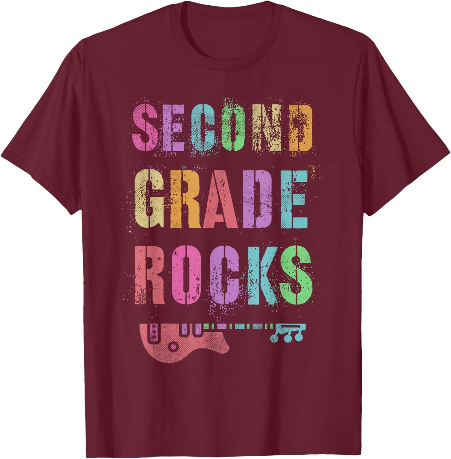 2nd GRADE ROCKS Teacher I Teach Second Gr Rockstar Teaching Women Girls Kids T-Shirt - T-Shirt | Maroon