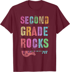 2nd GRADE ROCKS Teacher I Teach Second Gr Rockstar Teaching Women Girls Kids T-Shirt - T-Shirt | Maroon