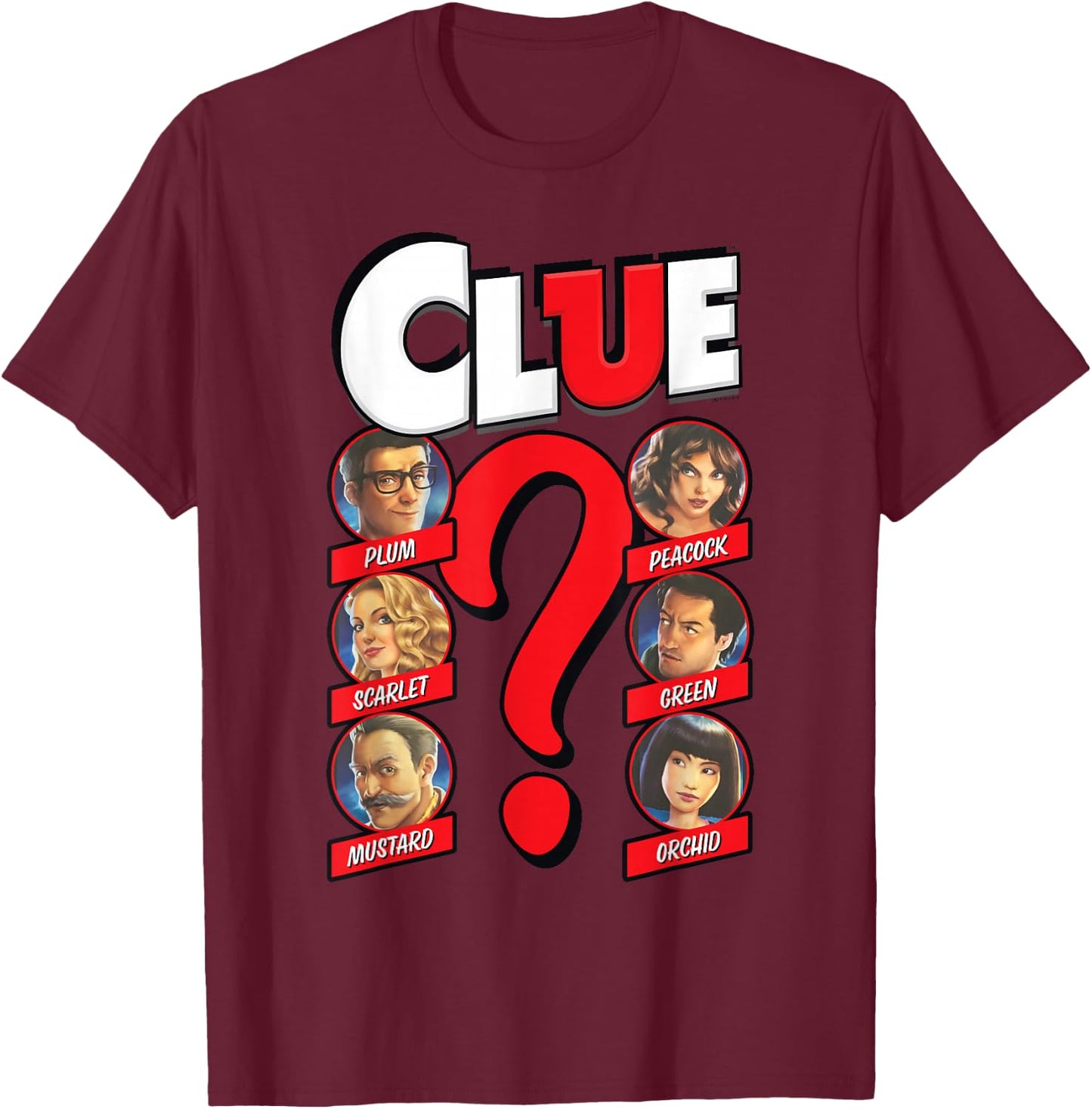 Clue Modern Logo and Characters T-Shirt - T-Shirt | Maroon