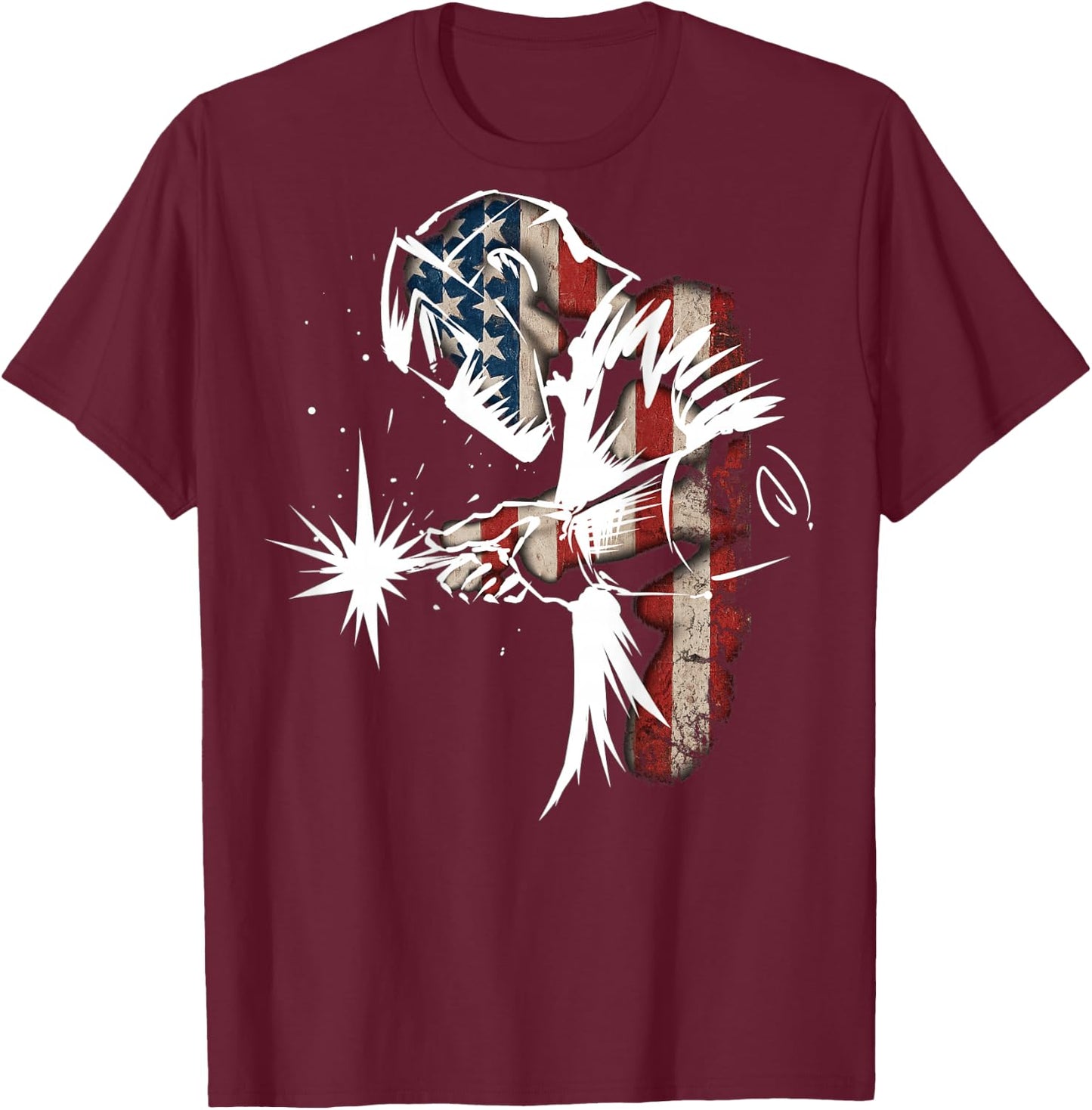 Welder American Flag USA Patriotic Welder Gift print on back T-Shirt - T-Shirt | Maroon
