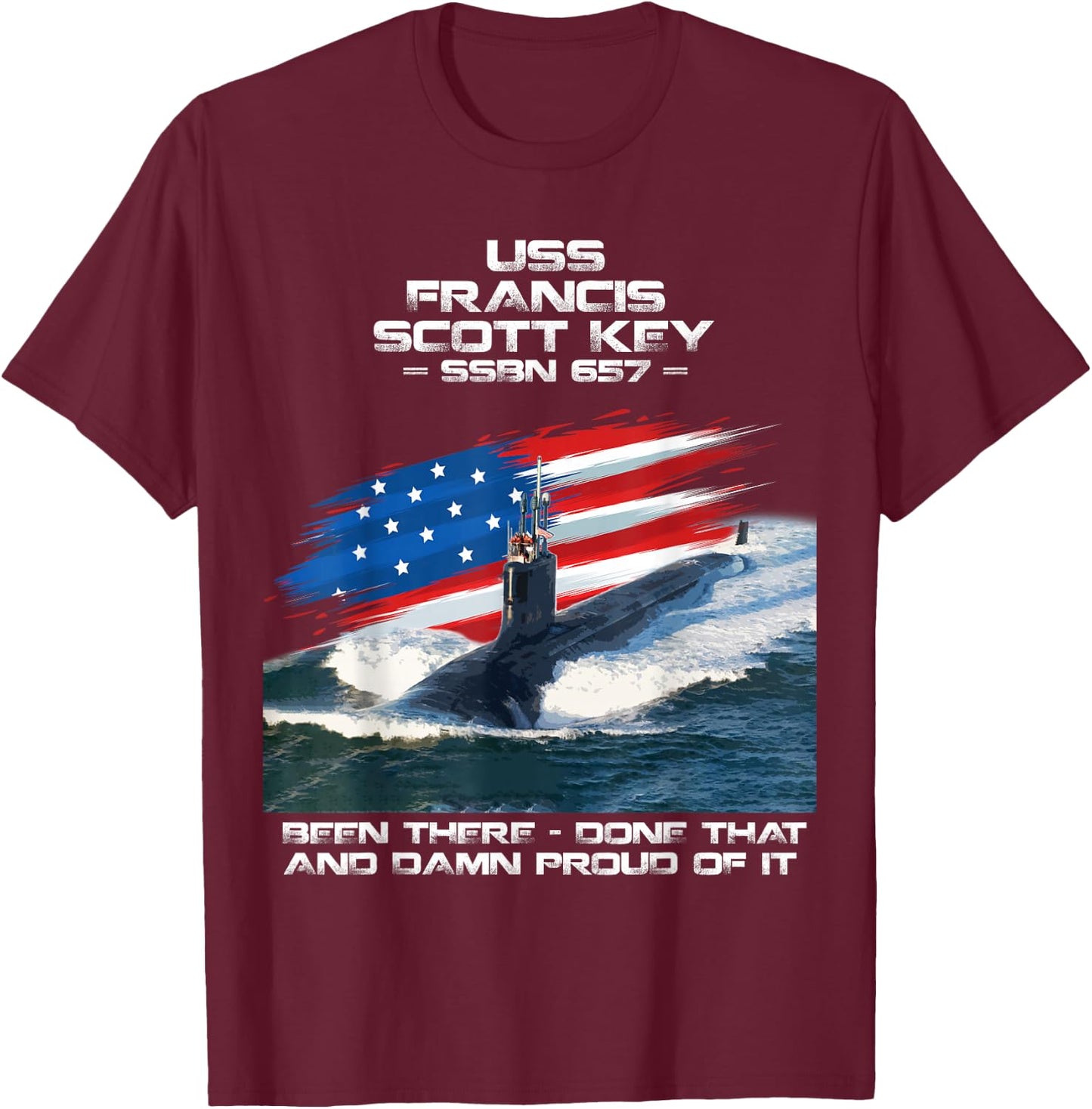 USS Francis Scott Key SSBN-657 American Flag Submarine T-Shirt - T-Shirt | Maroon